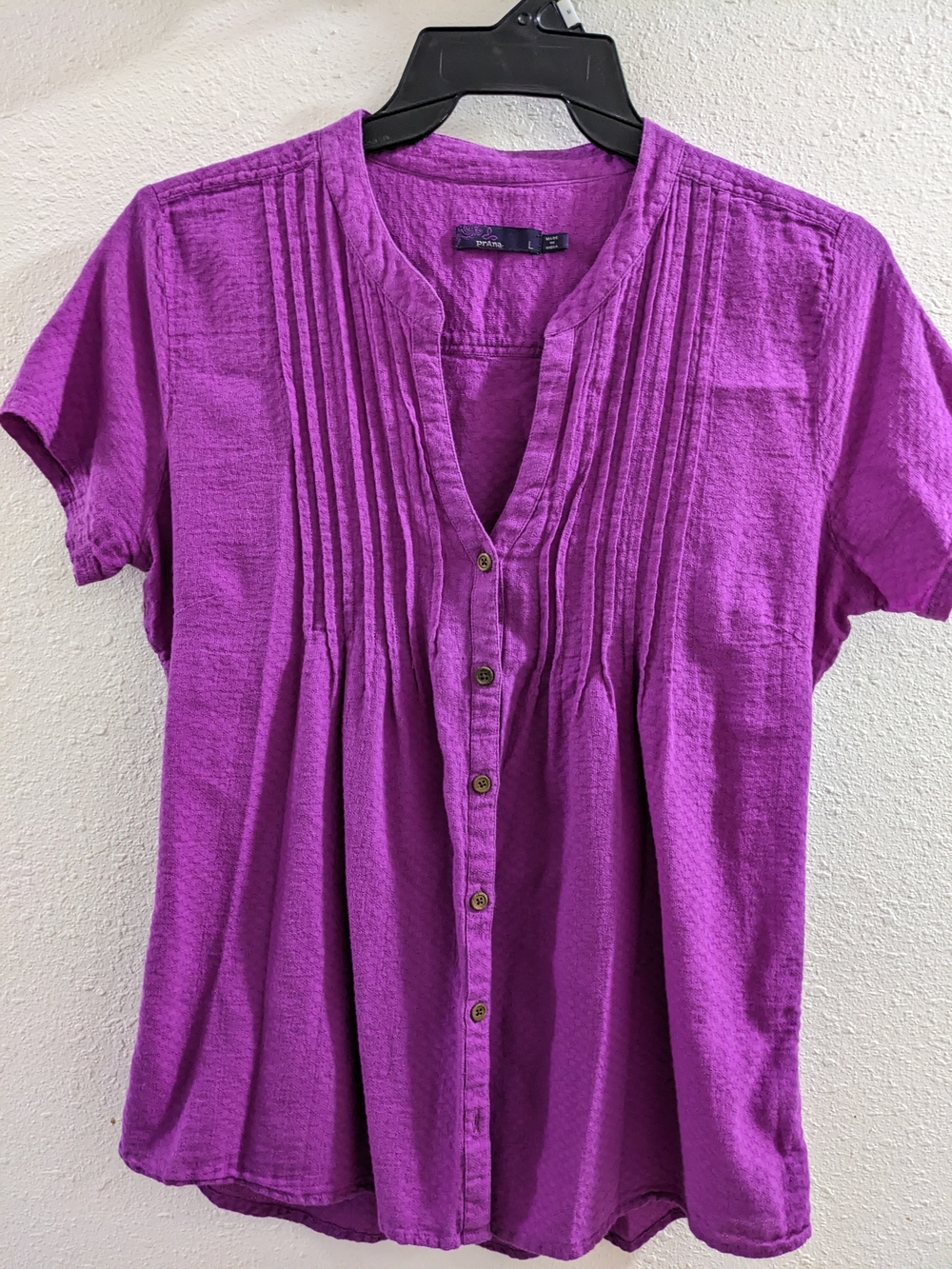 Prana Magenta Pintuck Button-Front Blouse